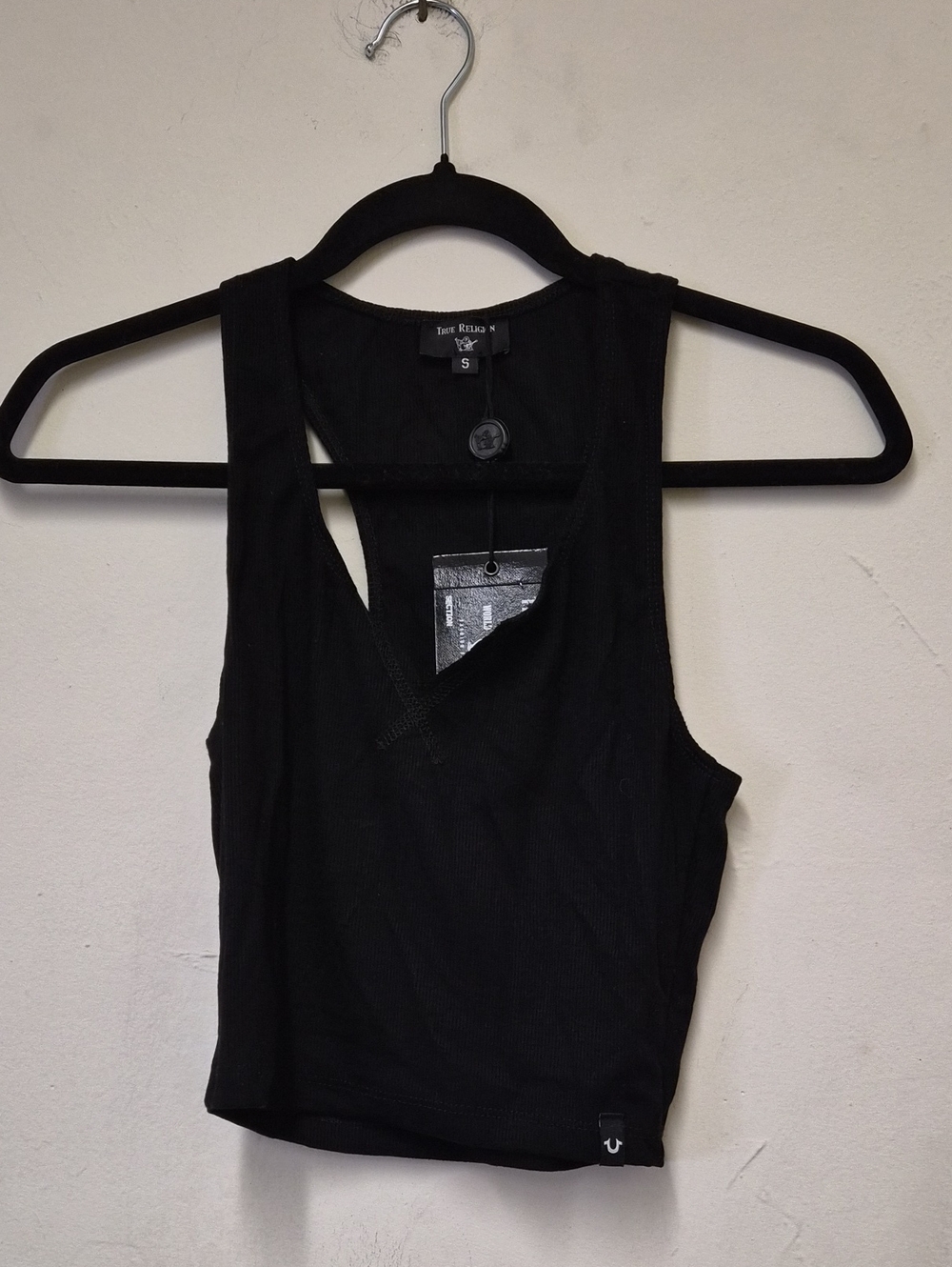 True Religion Black Ribbed Racerback Crop Tank Size S